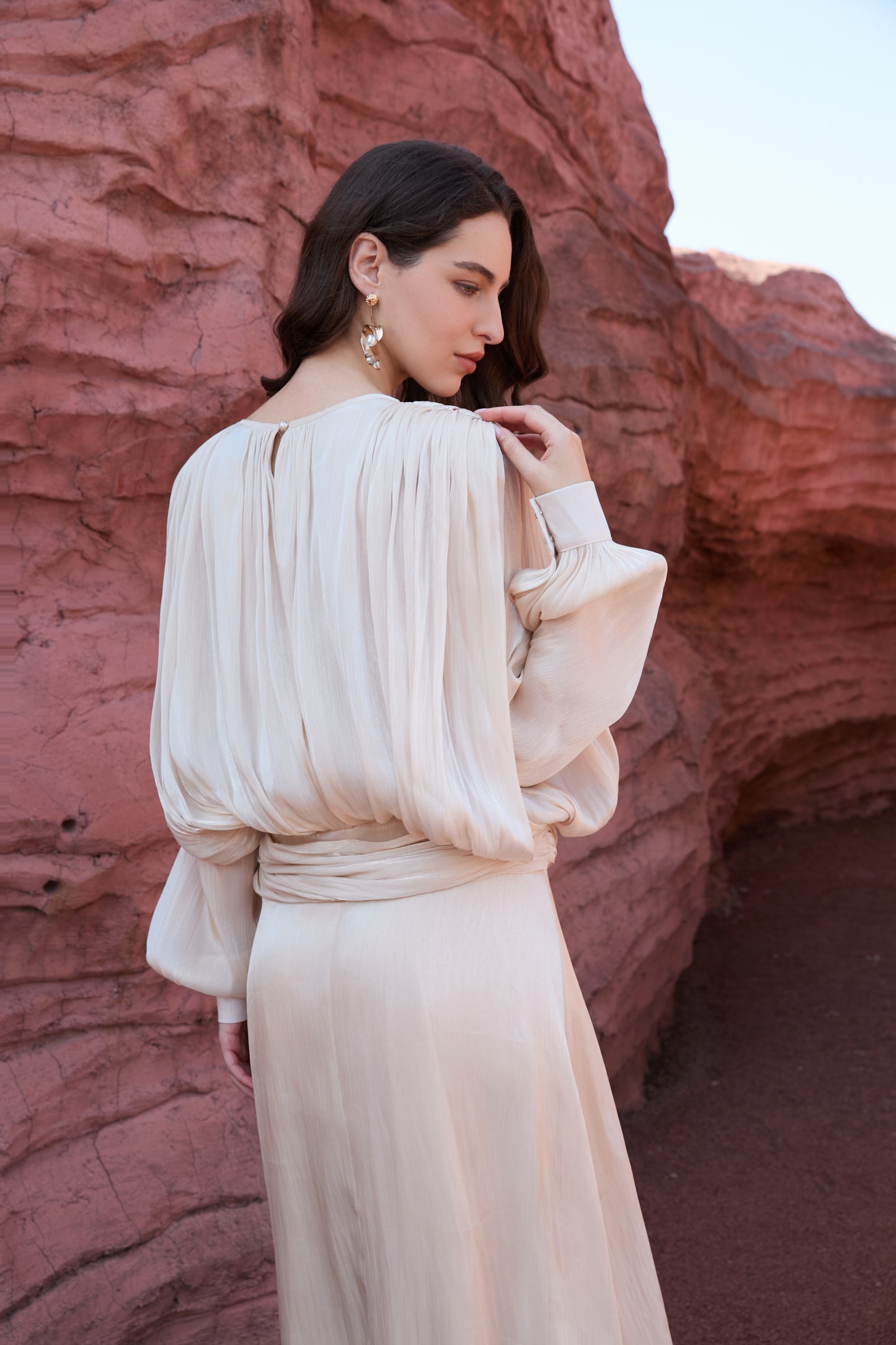 Tie-Neck Tiered Ruffle Maxi Dress