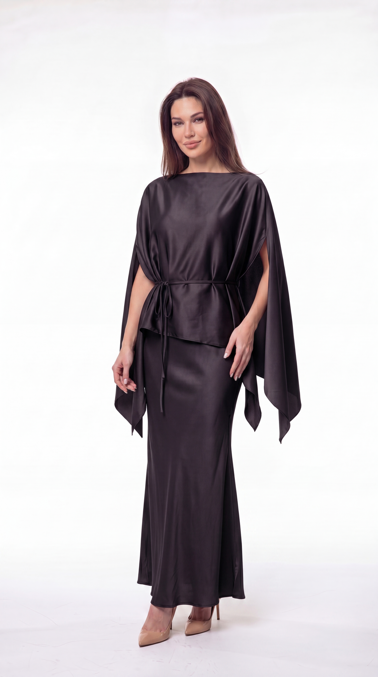 Blush Satin Cape Gown