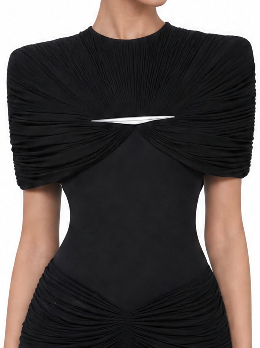 Structured Shoulder Cut-Out Ruched Mini Dress