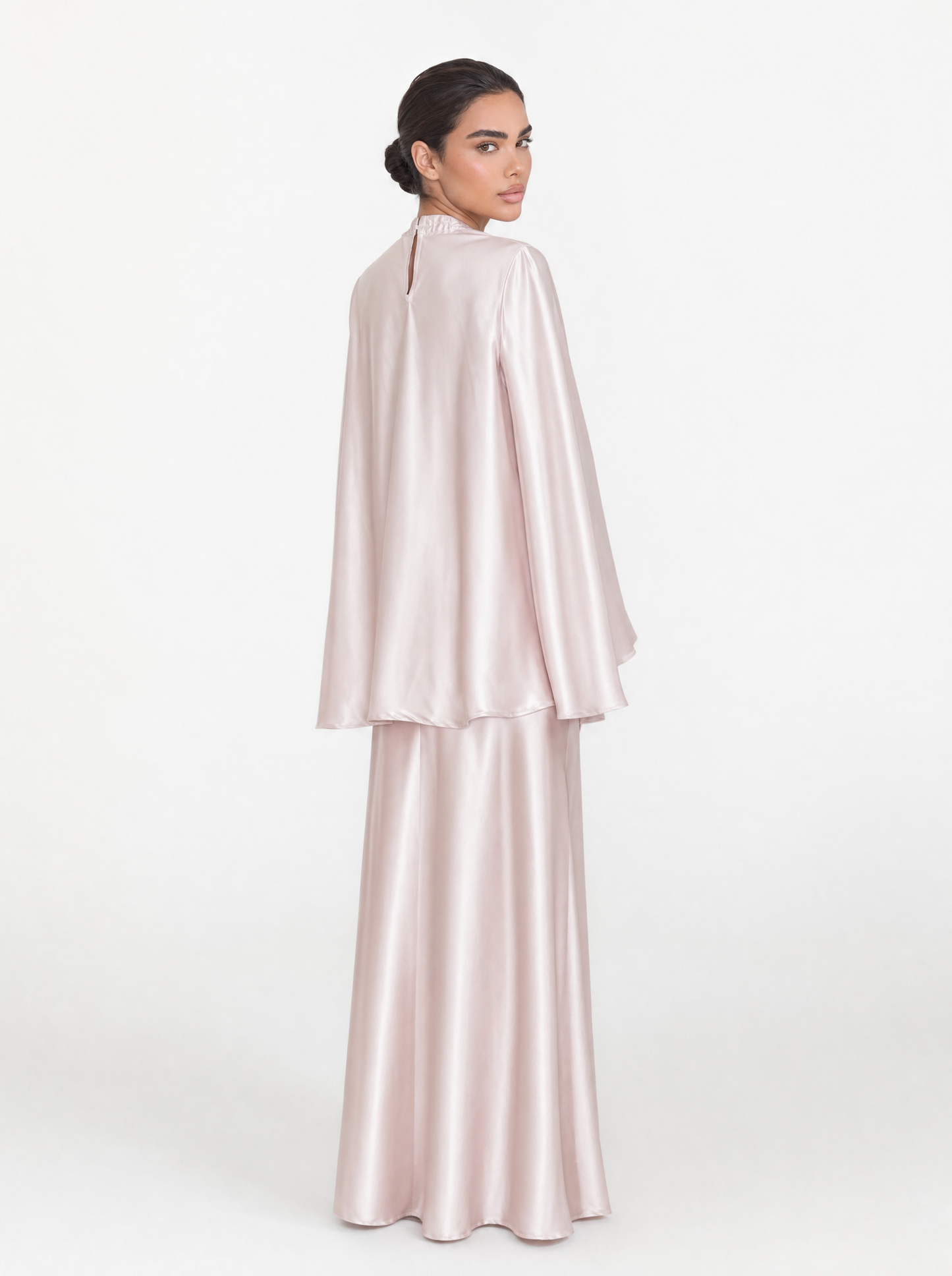 Cape Sleeve Satin Top & Mermaid Skirt Set