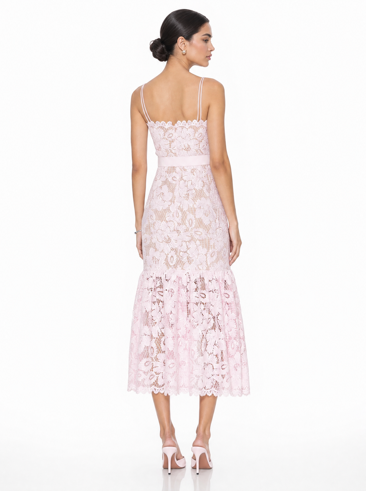 Blush Pink Floral Lace Midi Dress