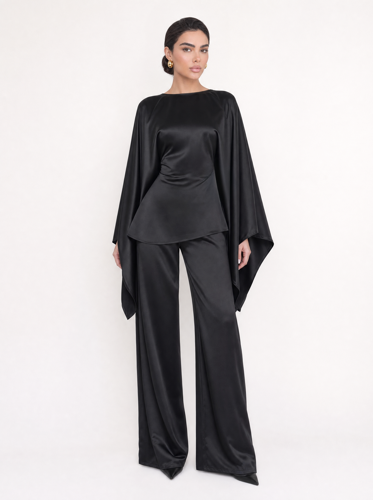 Satin Cape Sleeve Top & Wide Leg Trouser Co-ord Set