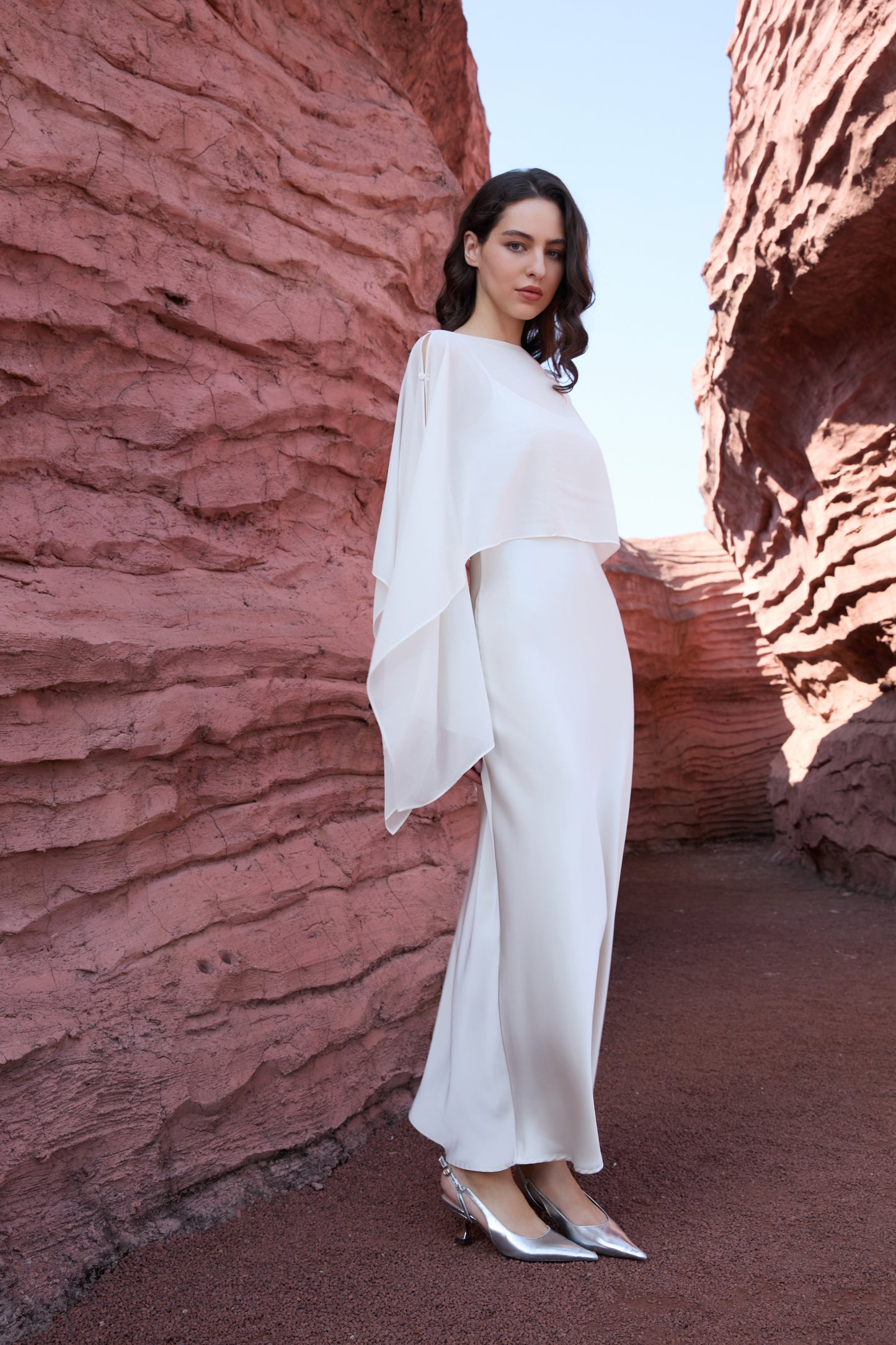 Chiffon Overlay Satin Maxi Dress