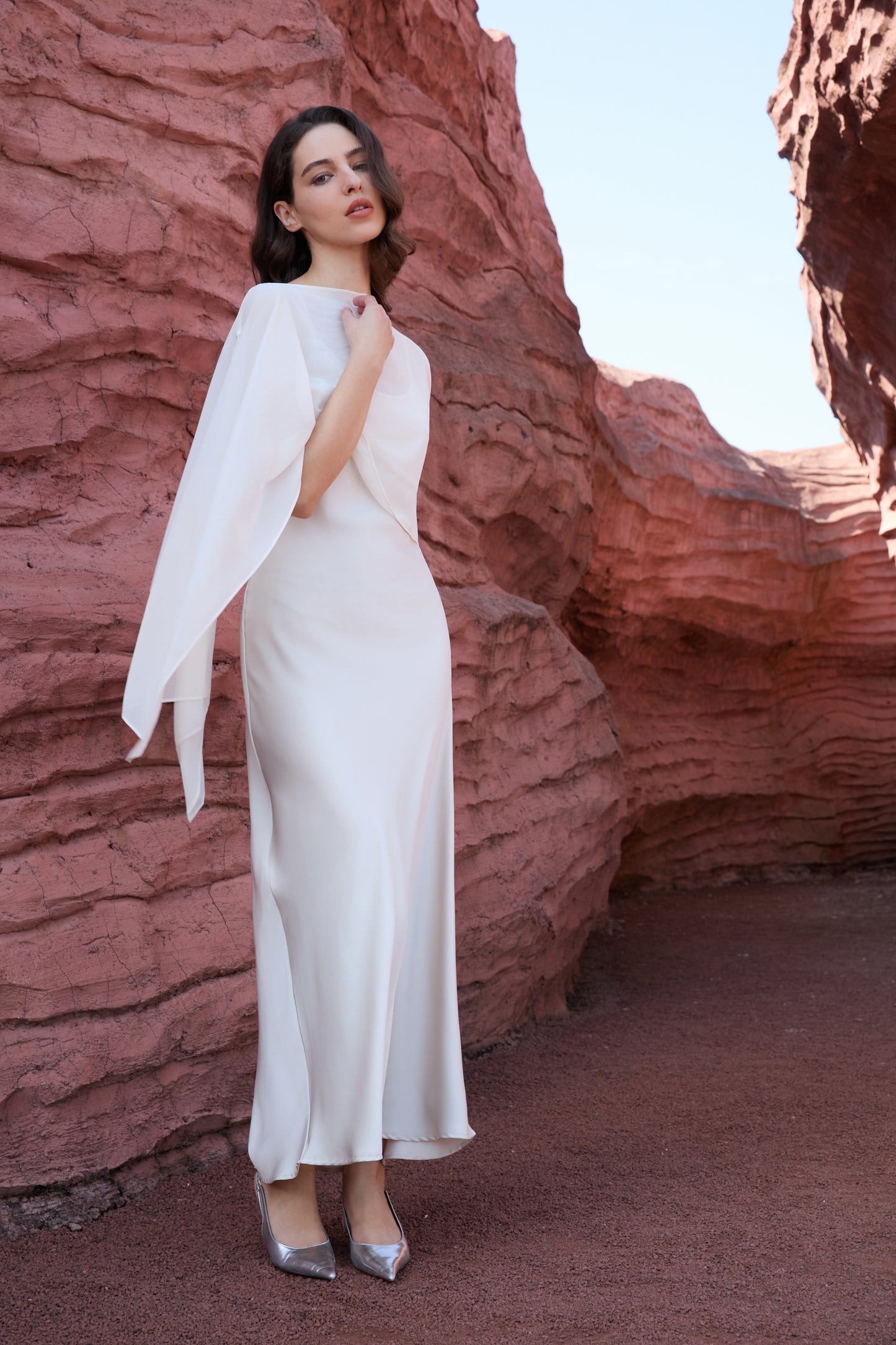 Chiffon Overlay Satin Maxi Dress