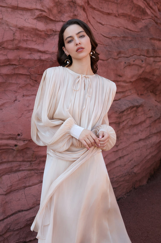 Tie-Neck Tiered Ruffle Maxi Dress