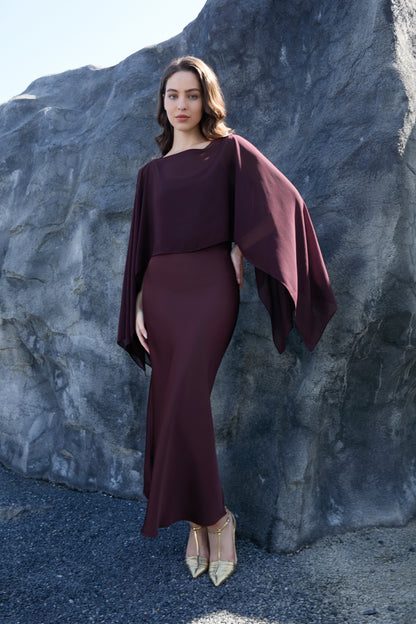 Chiffon Overlay Satin Maxi Dress