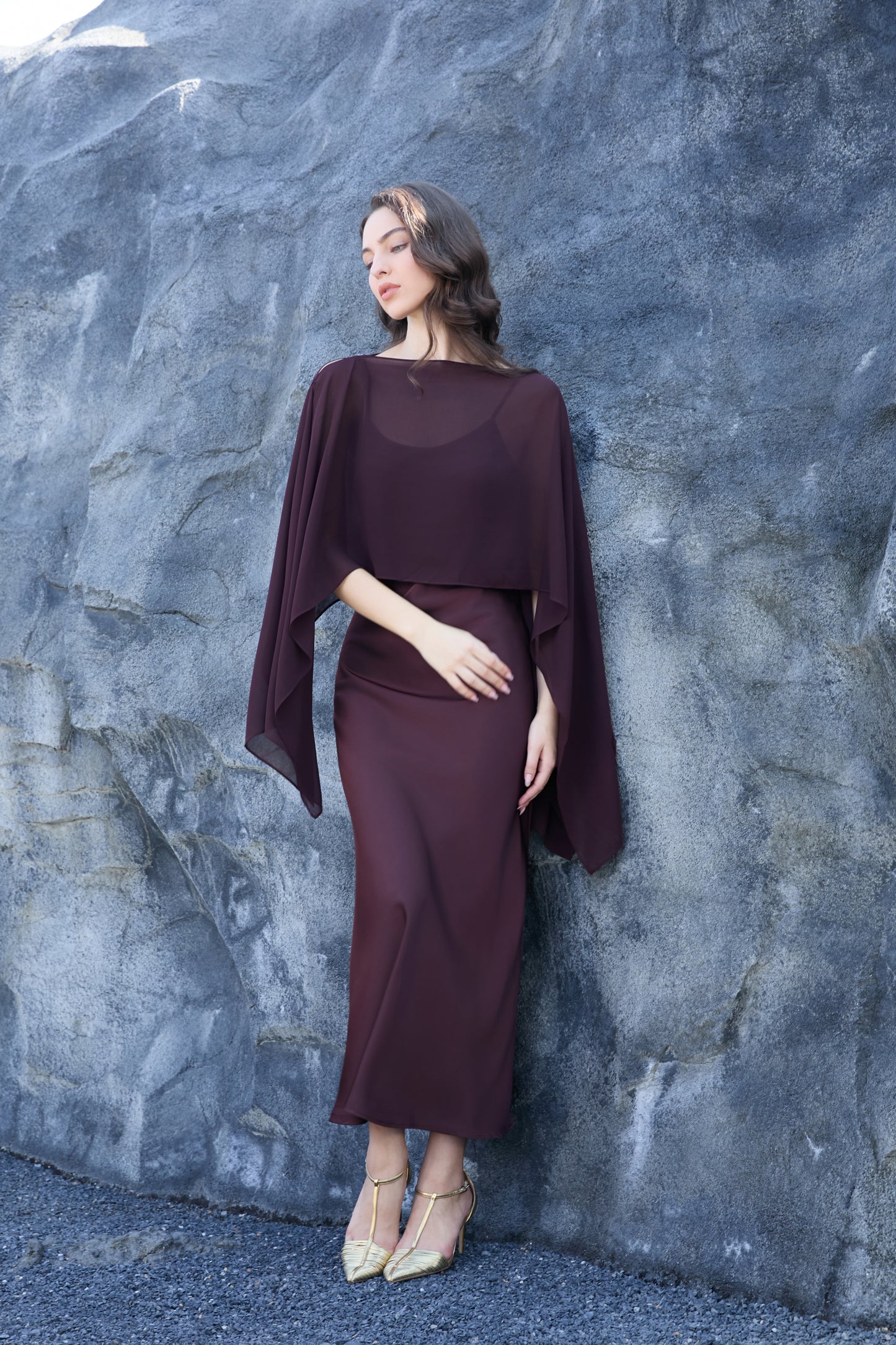 Chiffon Overlay Satin Maxi Dress