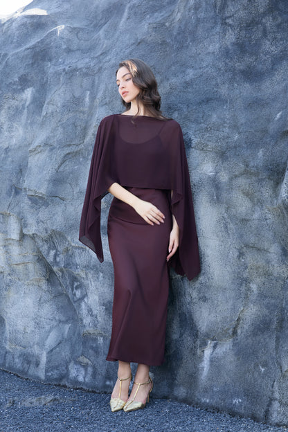 Chiffon Overlay Satin Maxi Dress