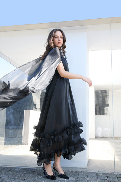 Soft Chiffon Drape-Back Maxi Dress