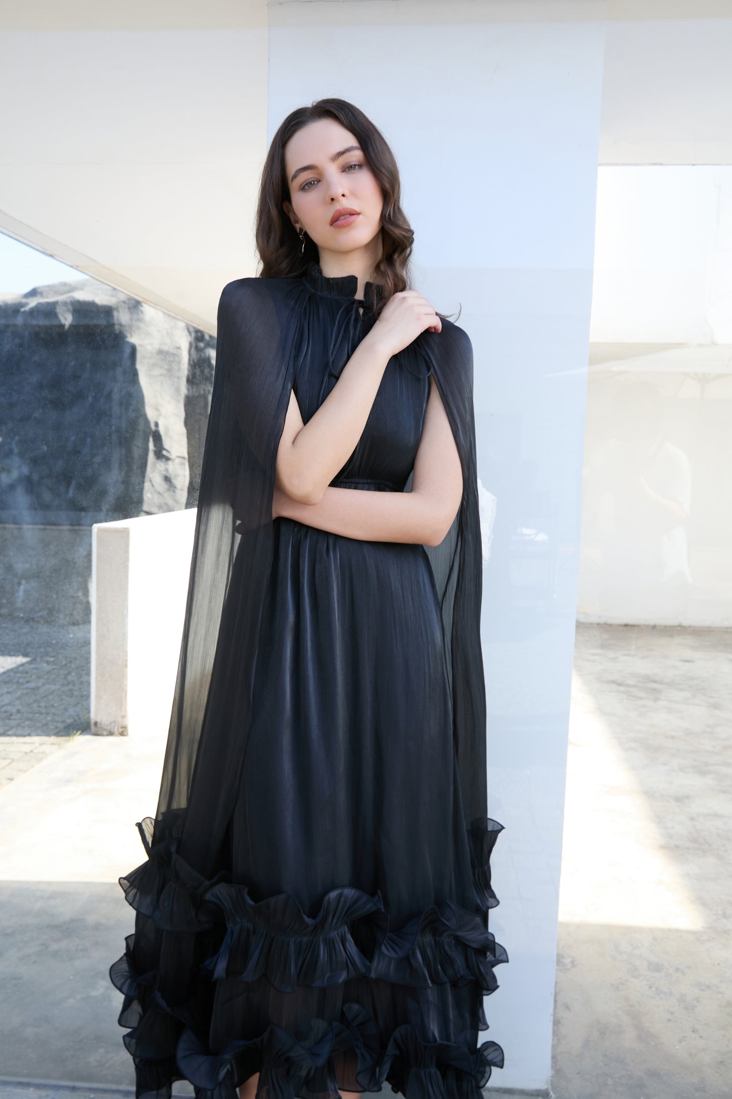 Soft Chiffon Drape-Back Maxi Dress