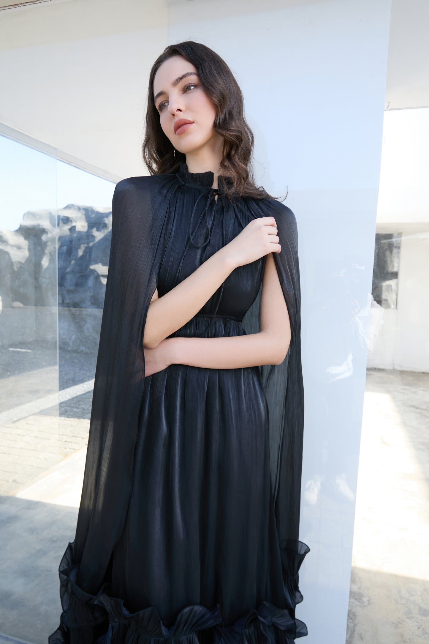 Soft Chiffon Drape-Back Maxi Dress
