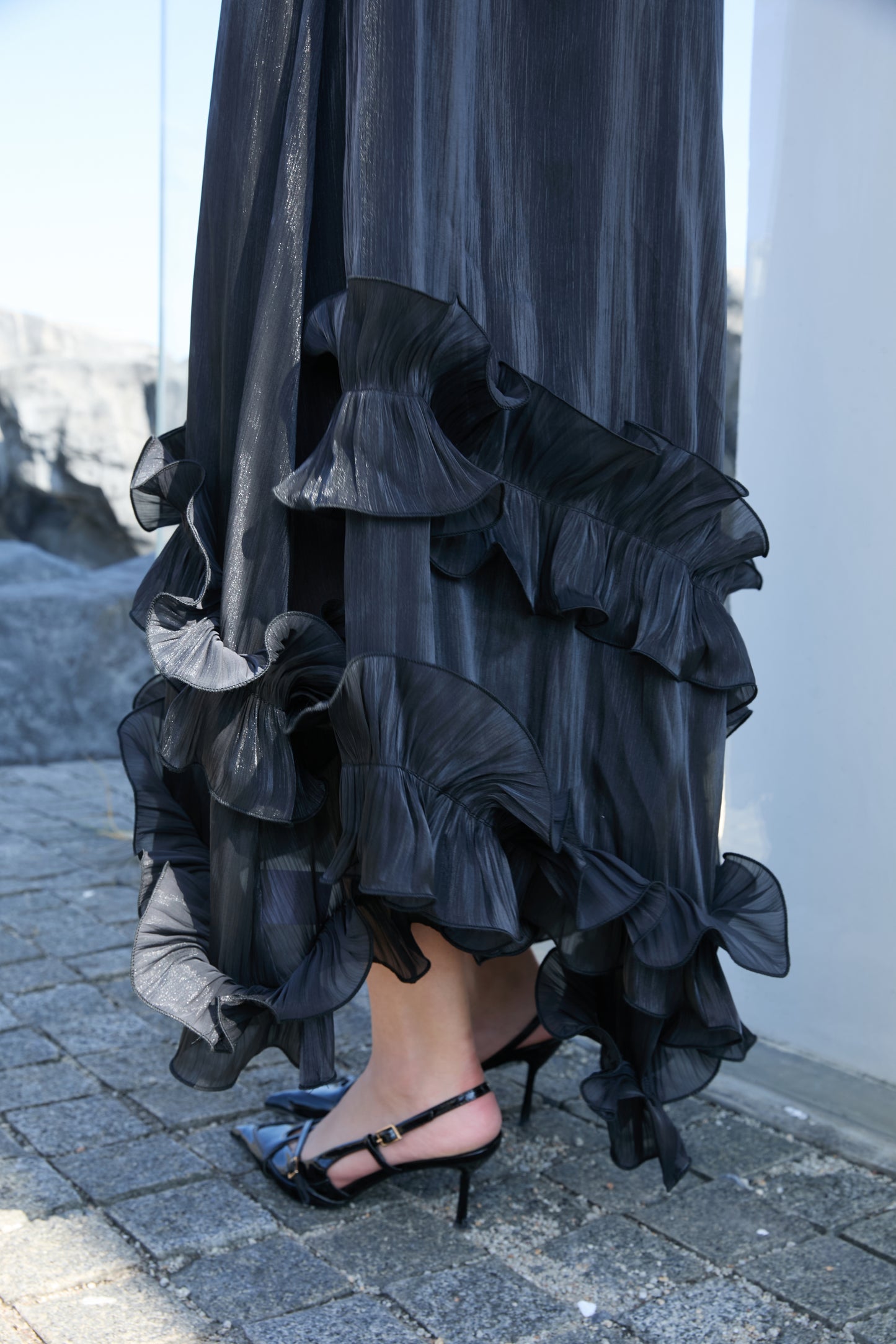 Soft Chiffon Drape-Back Maxi Dress