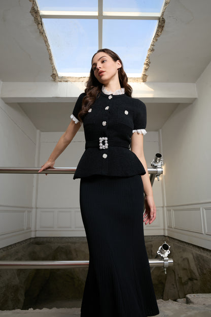 Regal Jewel Peplum Midi Dress