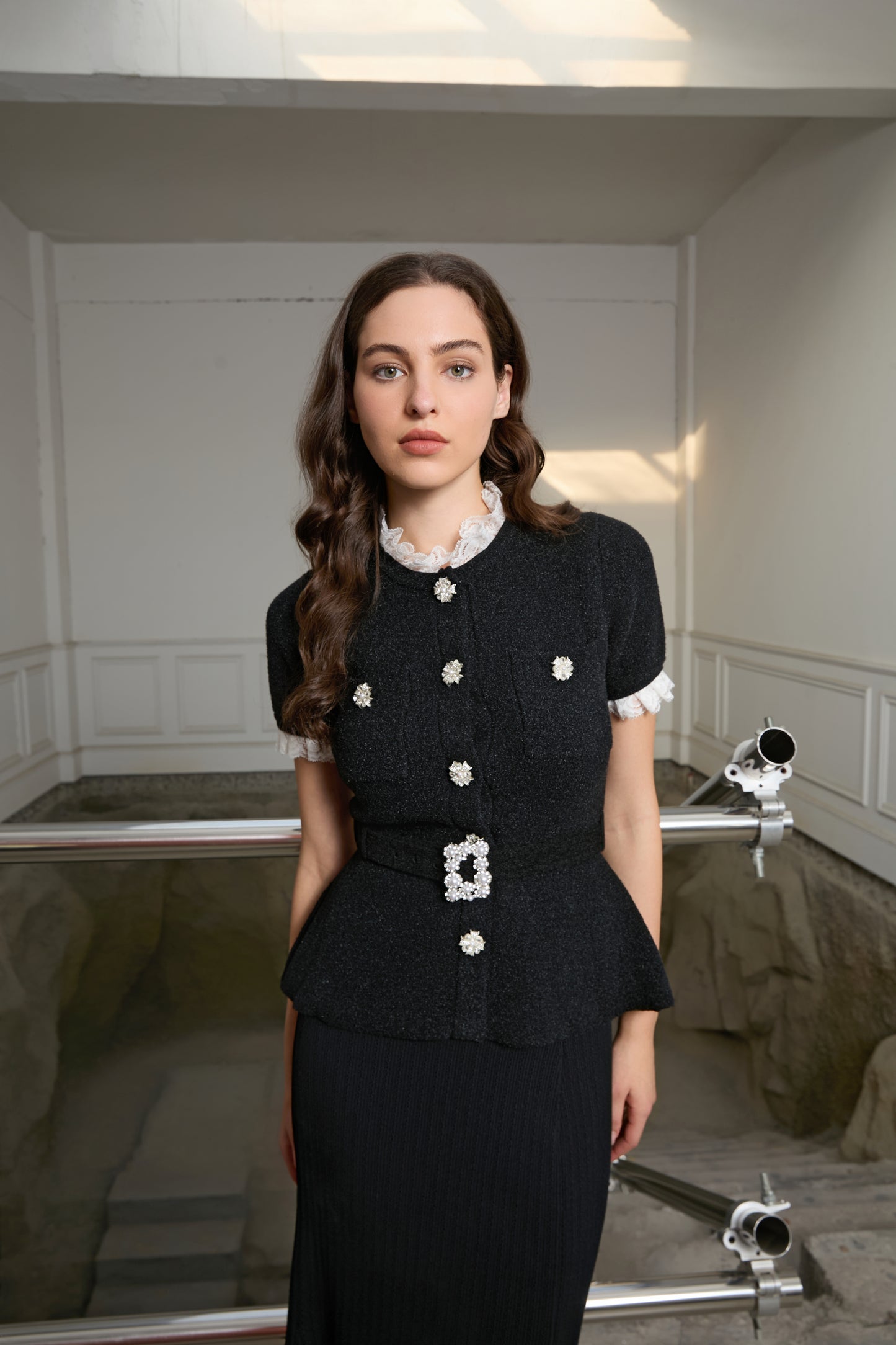 Regal Jewel Peplum Midi Dress