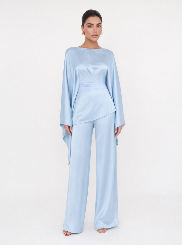 Satin Cape Sleeve Top & Wide Leg Trouser Co-ord Set