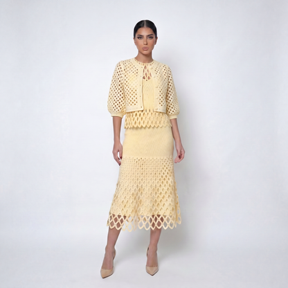 Elegant Corchet 	Knit Three-Piece Set