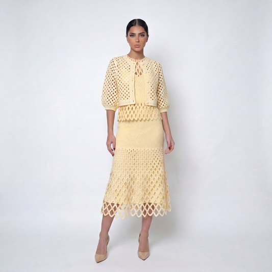 Elegant Corchet 	Knit Three-Piece Set