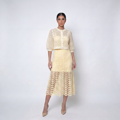 Yellow Open knit Dress & jacket