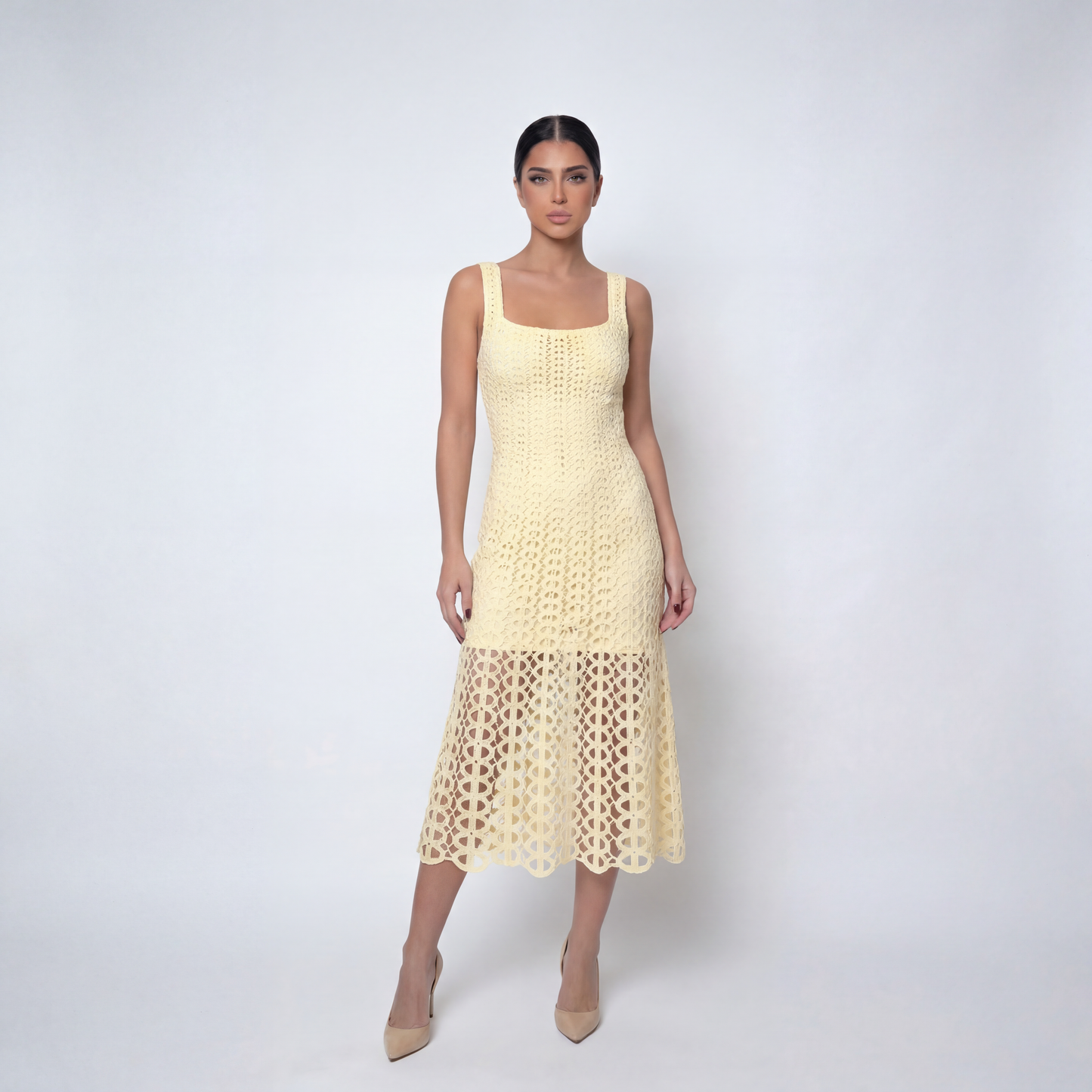 Yellow Open knit Dress & jacket