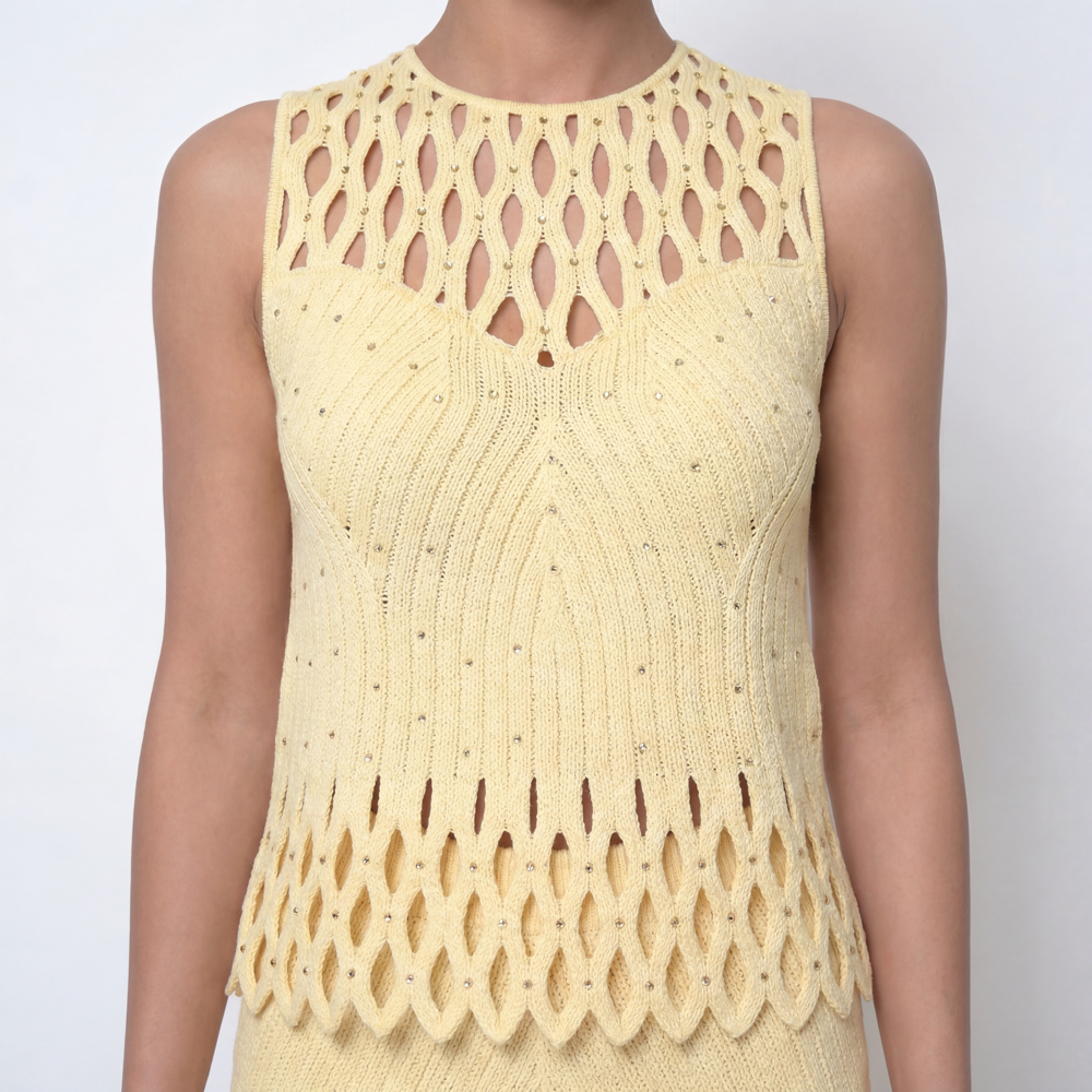 Elegant Corchet 	Knit Three-Piece Set