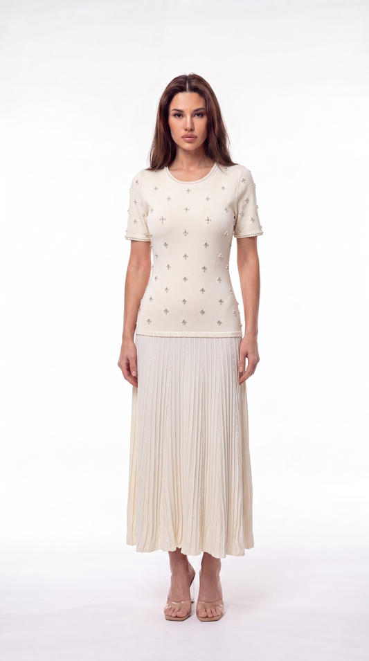 Jewel Embellished Pleated Dress