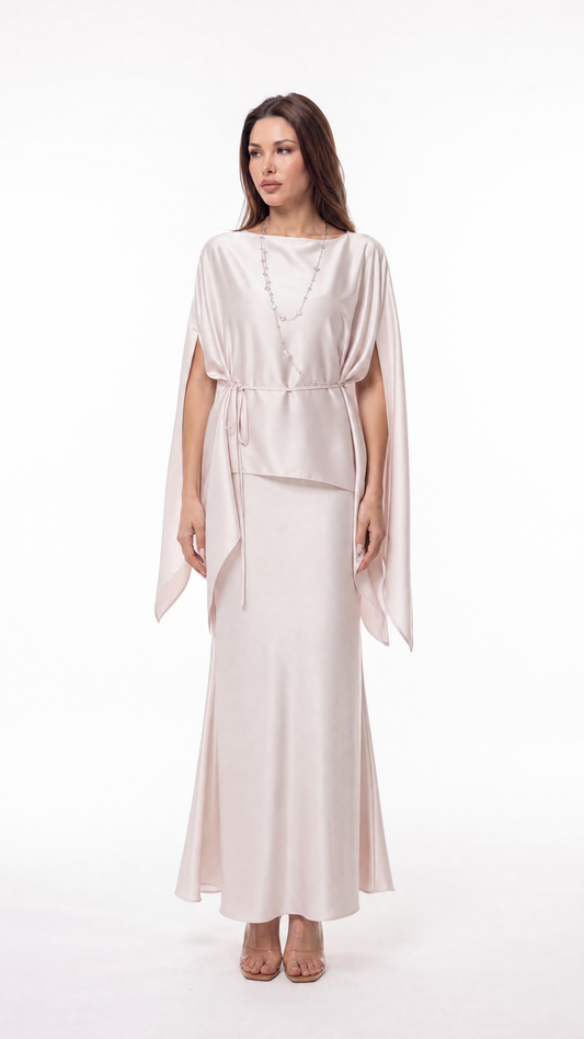 Blush Satin Cape Gown