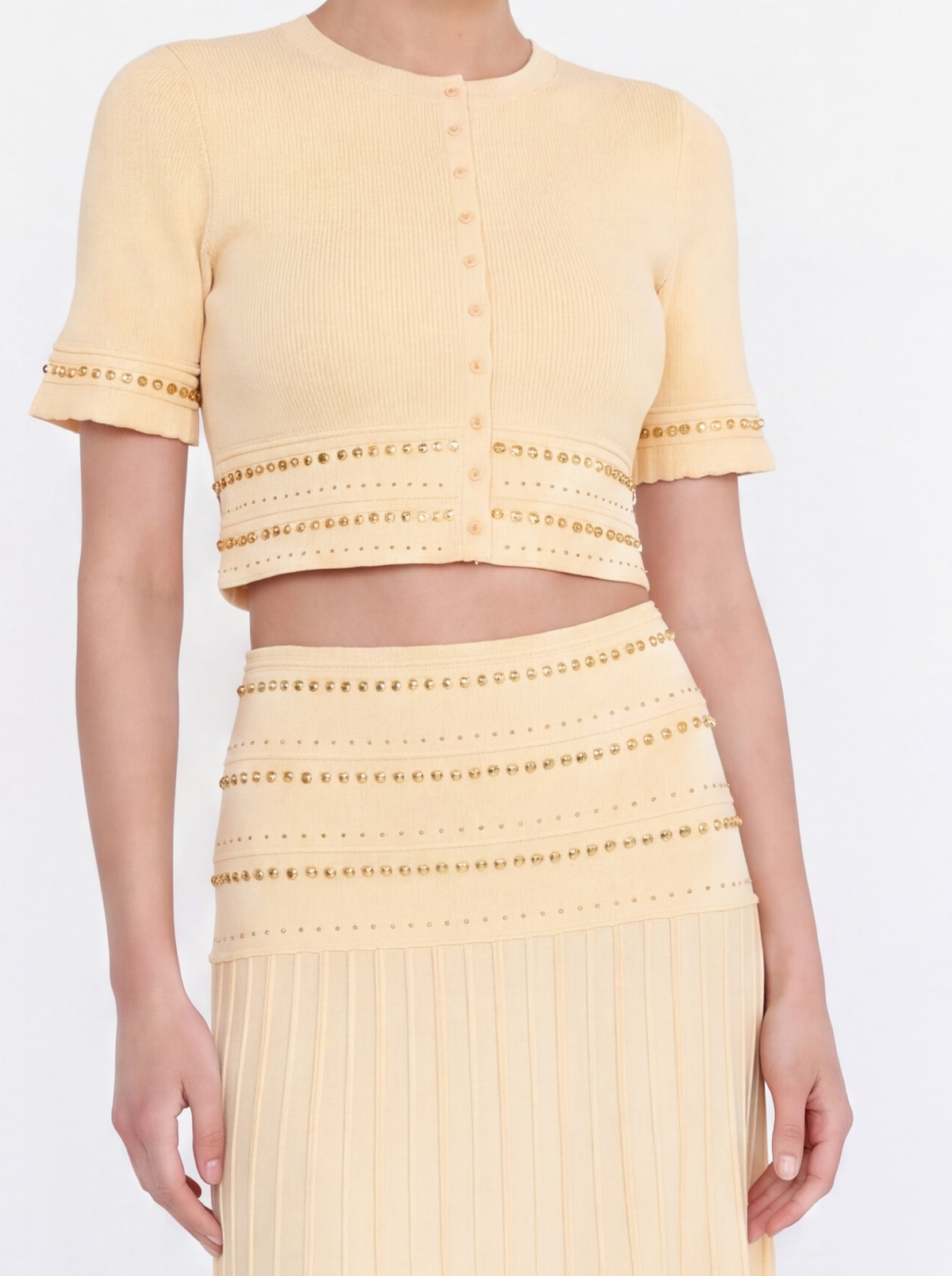 Knit Embellished Crop Top & Pleated Maxi Skirt Set