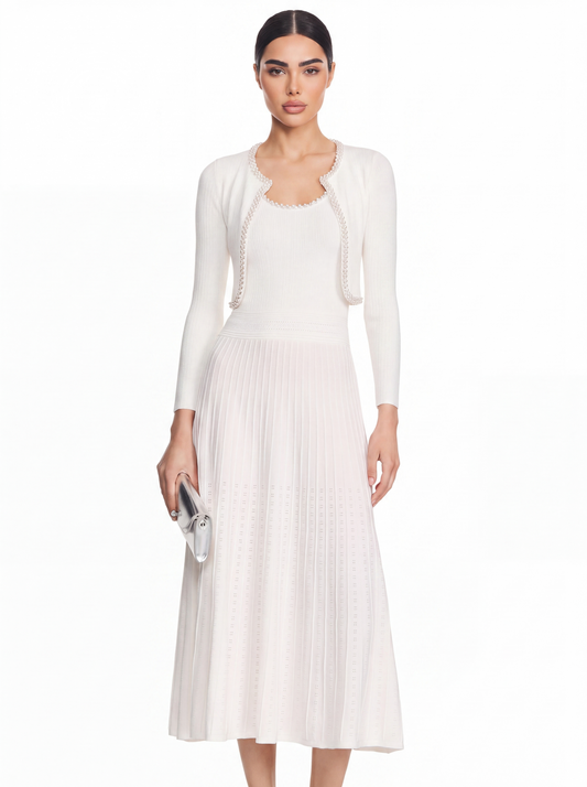 Knit Bolero Jacket, Tank Top & Pleated Midi Skirt Set