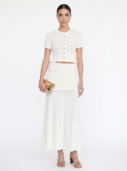 Crochet Pointelle Crop Top & Maxi Skirt Set