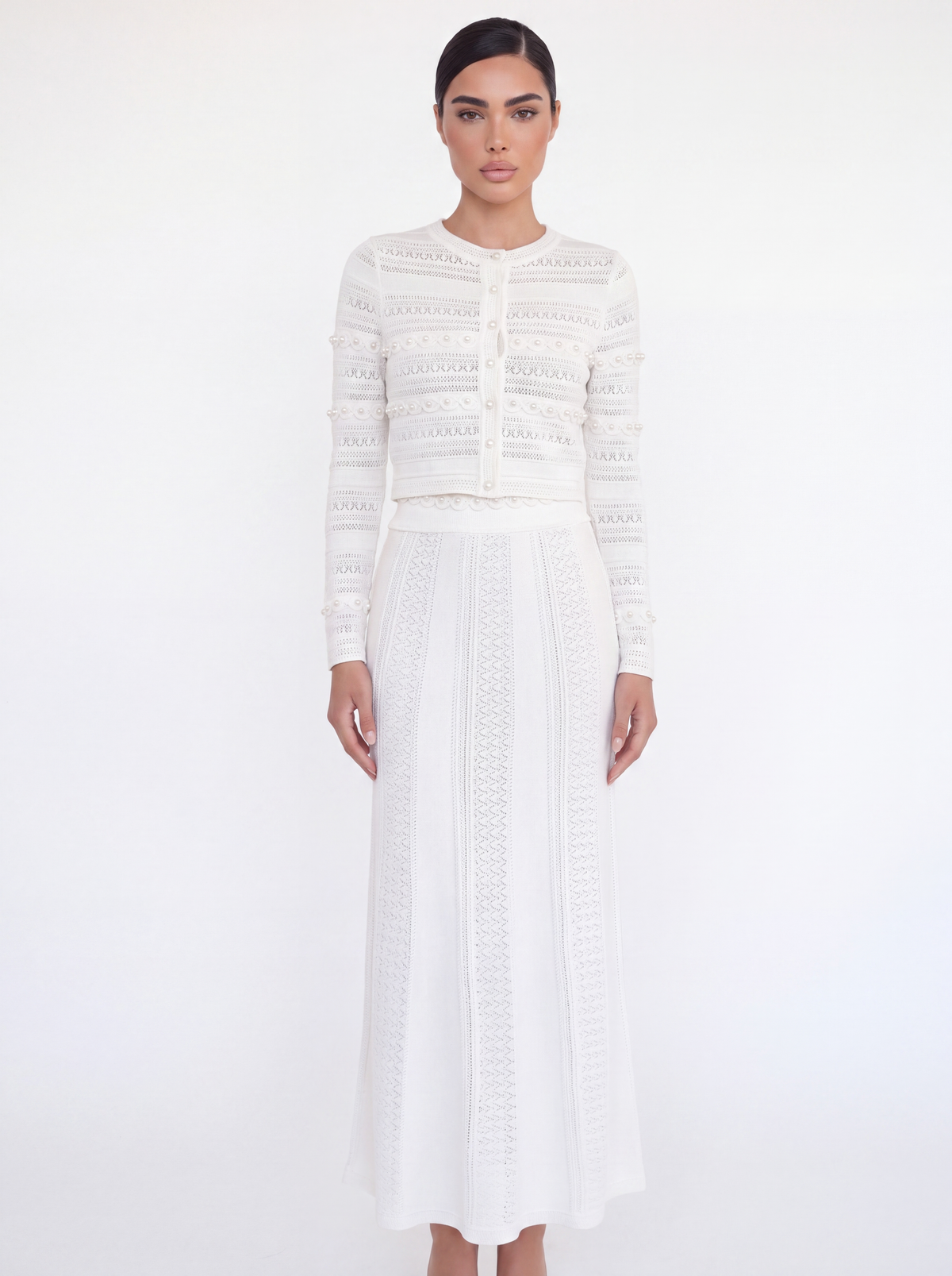 Crochet Pointelle Crop Top & Maxi Skirt Set