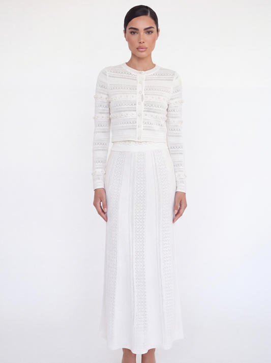 Crochet Pointelle Crop Top & Maxi Skirt Set