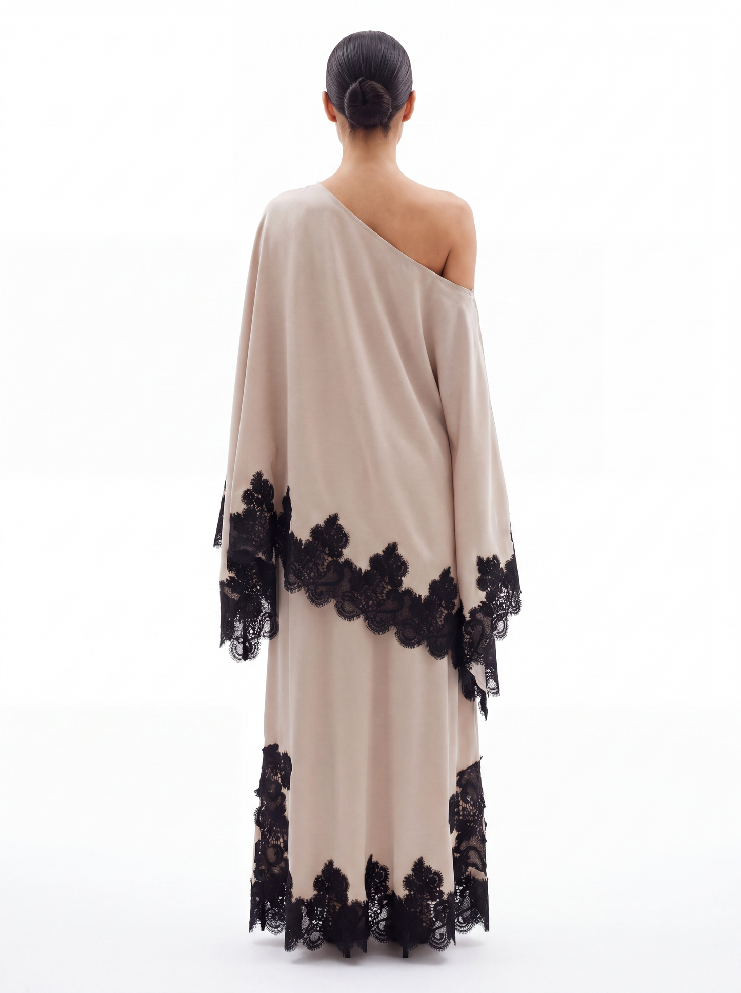 Satin Lace Trim Cape Top & Maxi Skirt Set