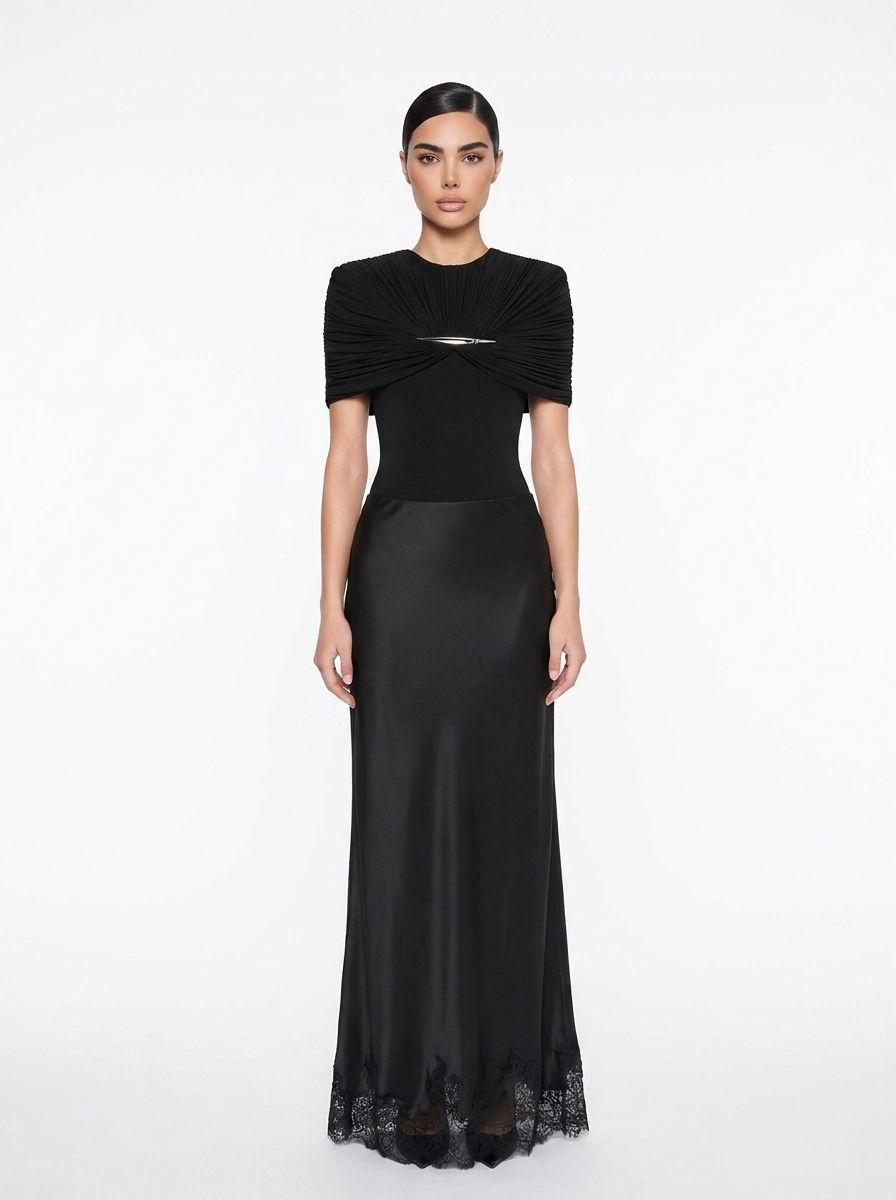 Twisted Knot Crop Top & Satin Lace Hem Maxi Skirt Set
