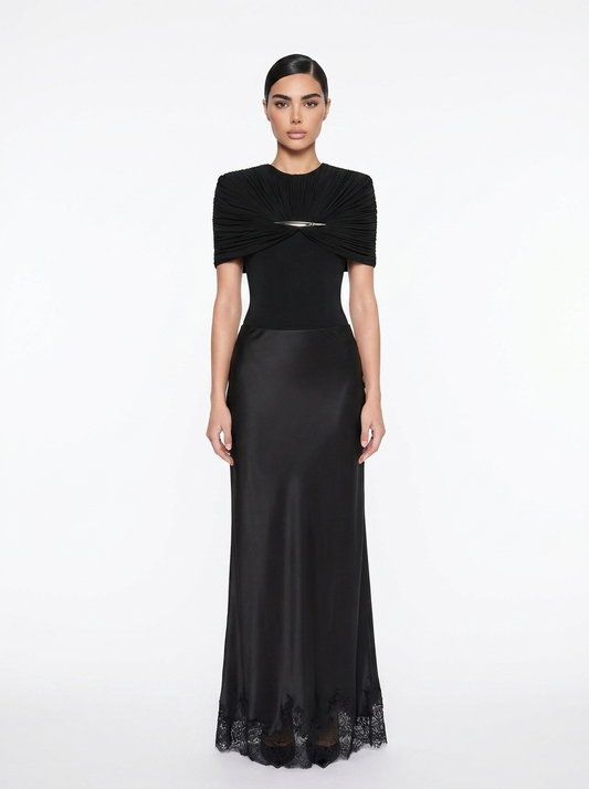 Twisted Knot Crop Top & Satin Lace Hem Maxi Skirt Set