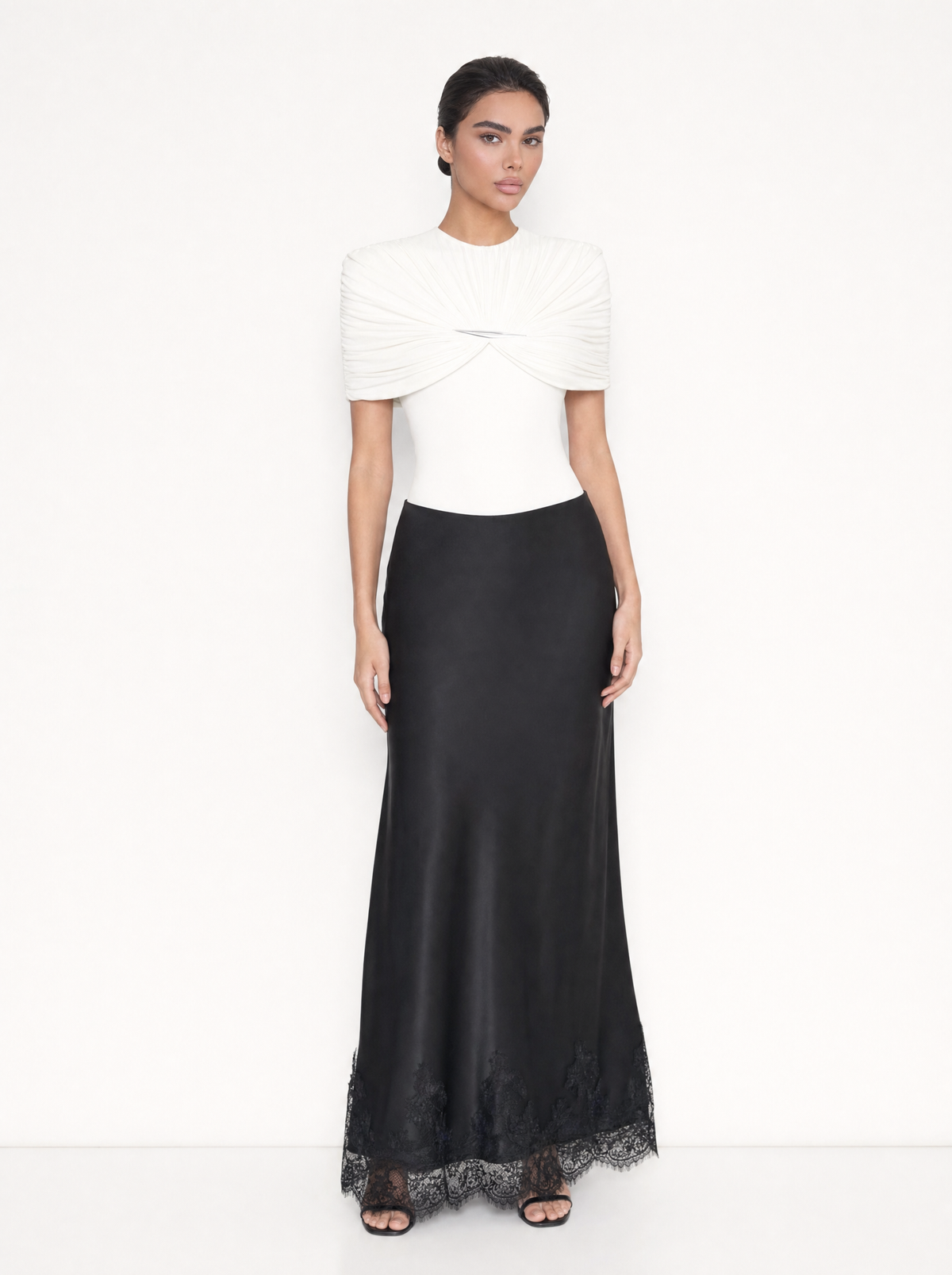 Twisted Knot Crop Top & Satin Lace Hem Maxi Skirt Set