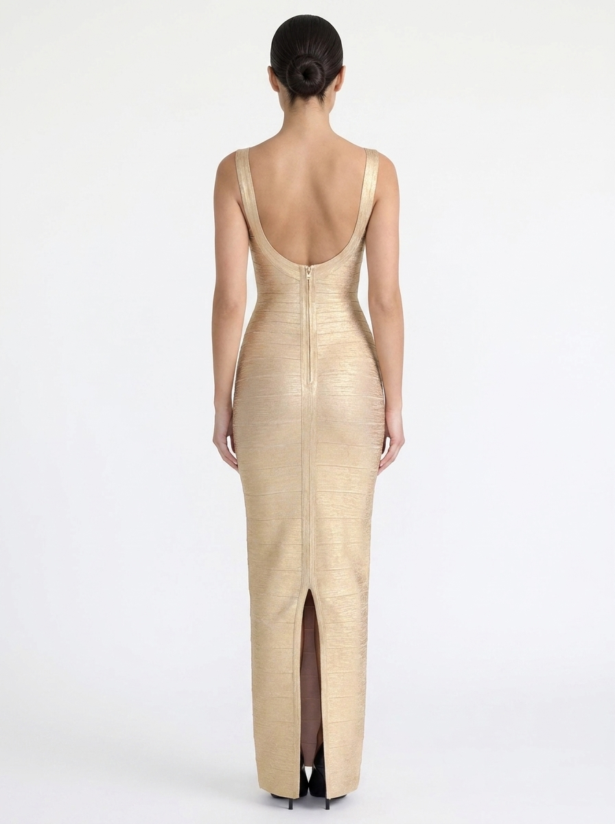 Metallic Scoop Neck Sleeveless Bodycon Maxi Dress