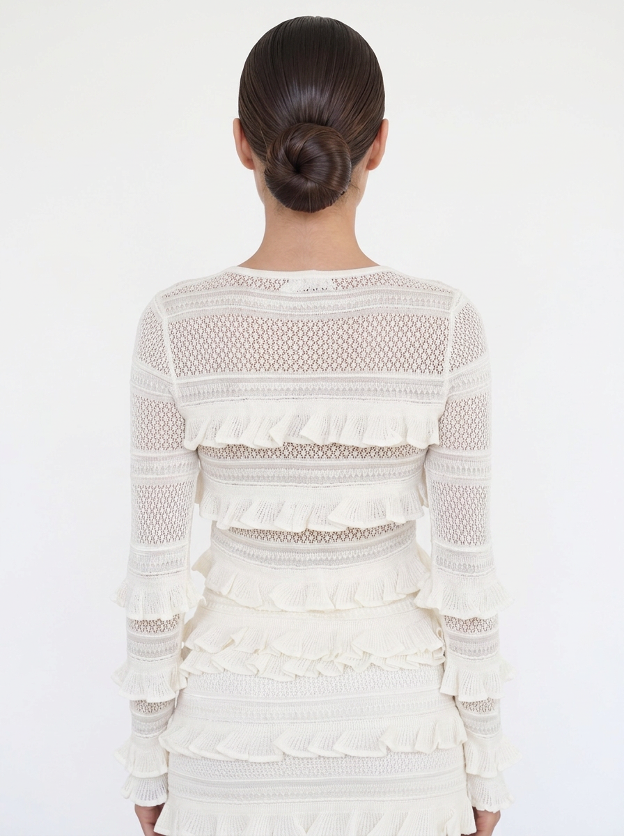 Tiered Ruffle Long Sleeve Knit Midi Dress