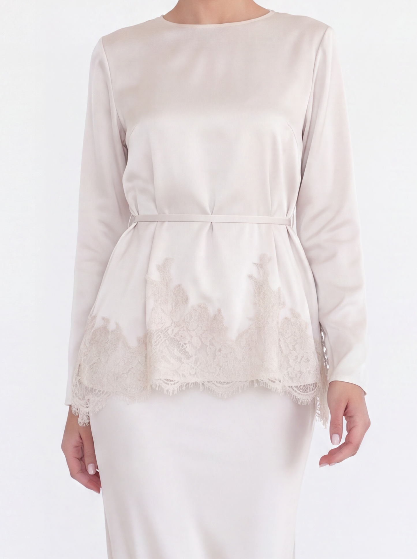 Satin Peplum Top & Lace Hem Maxi Skirt Set