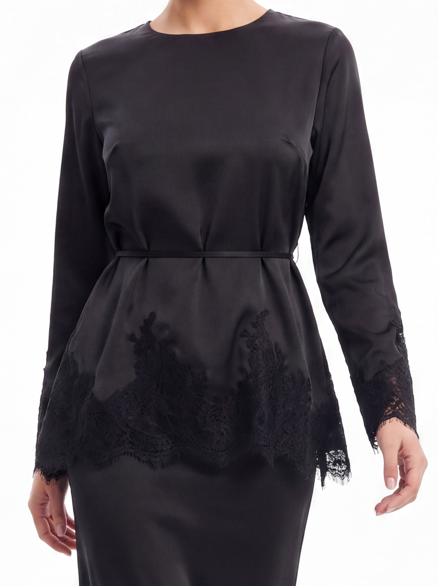 Satin Peplum Top & Lace Hem Maxi Skirt Set