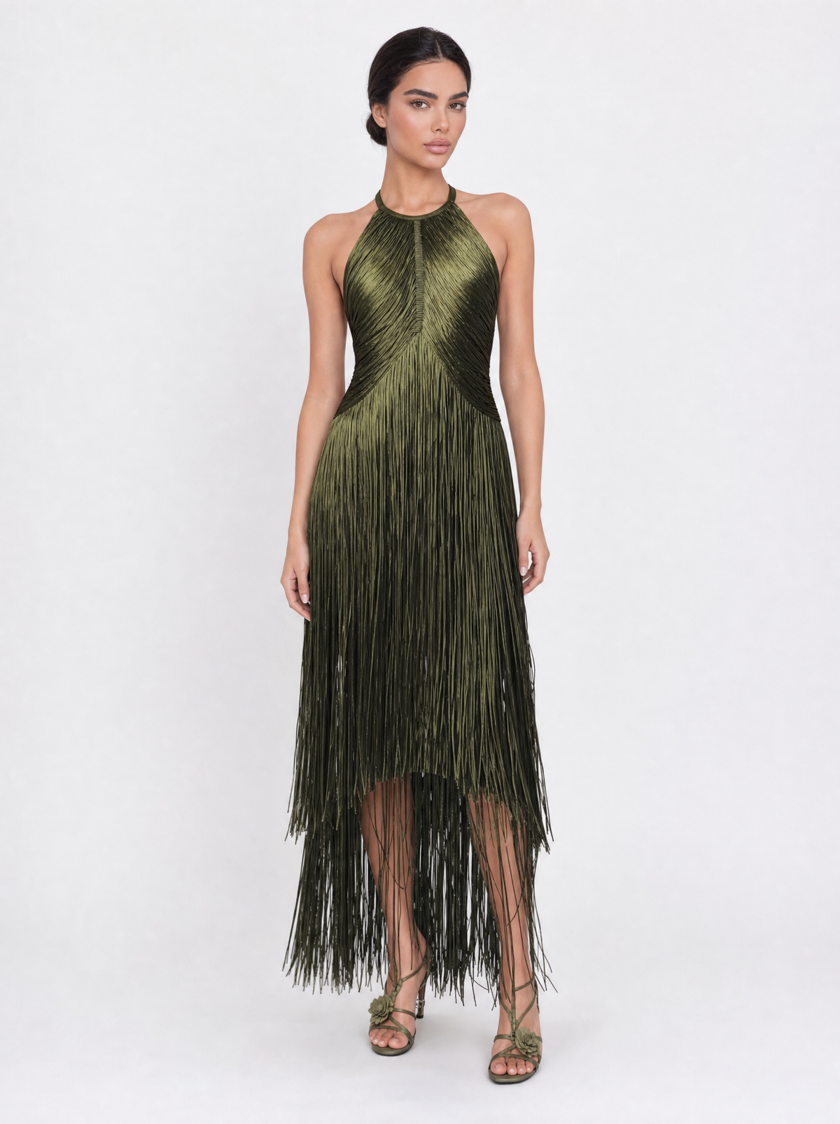 The Olive Cascade Gown Dress