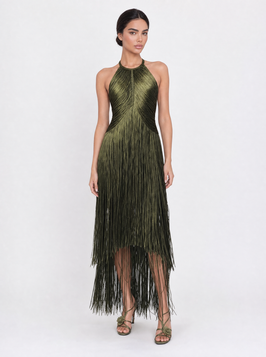 The Olive Cascade Gown Dress