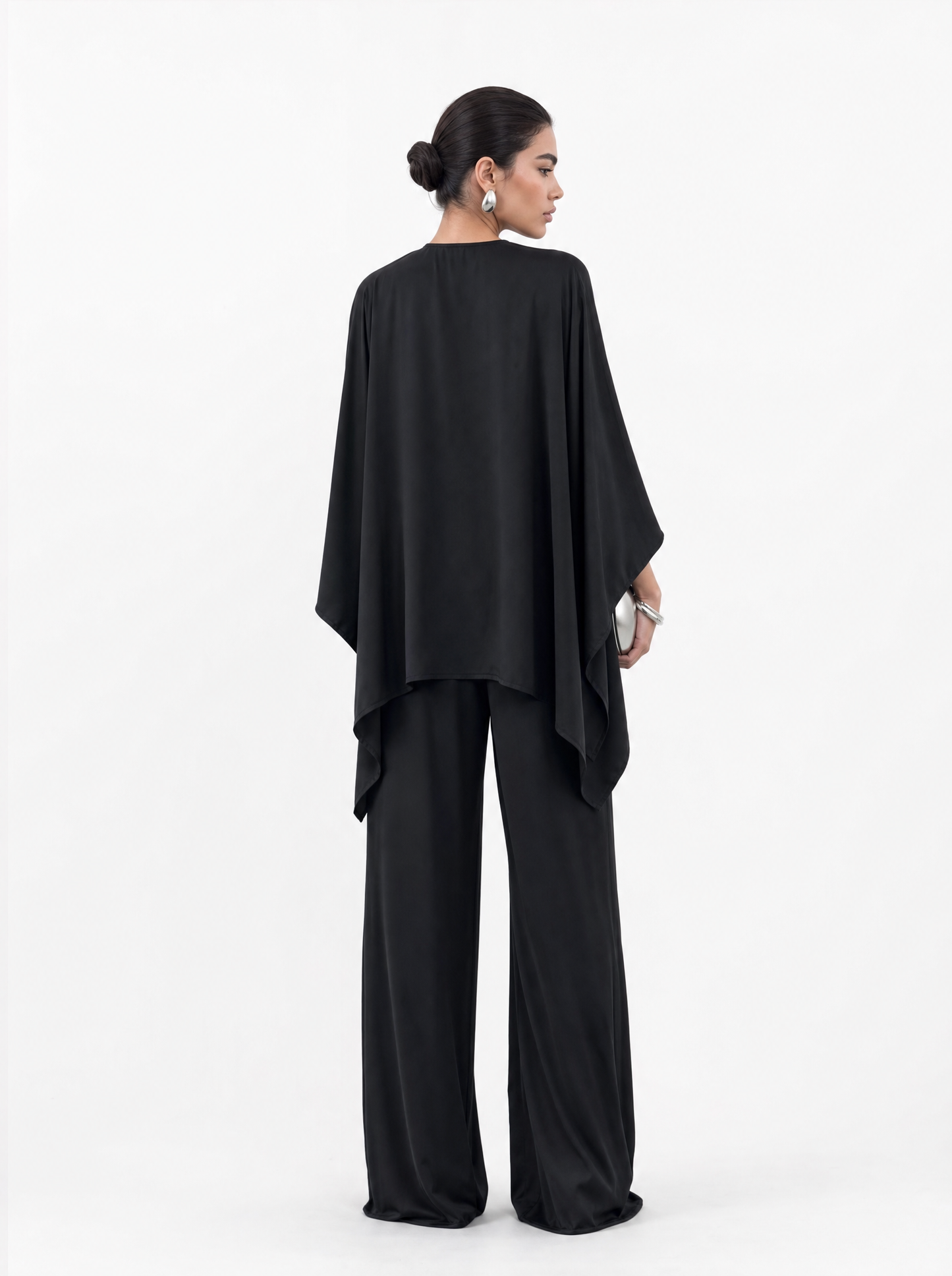 Satin Cape Sleeve Top & Wide Leg Trouser Co-ord Set