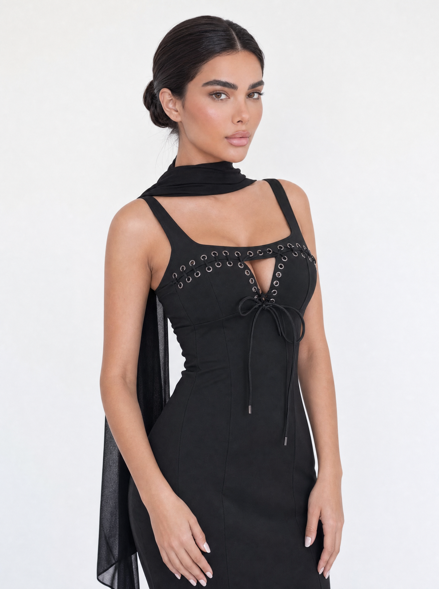 Black Embellished Tie Front Cape Maxi Dress