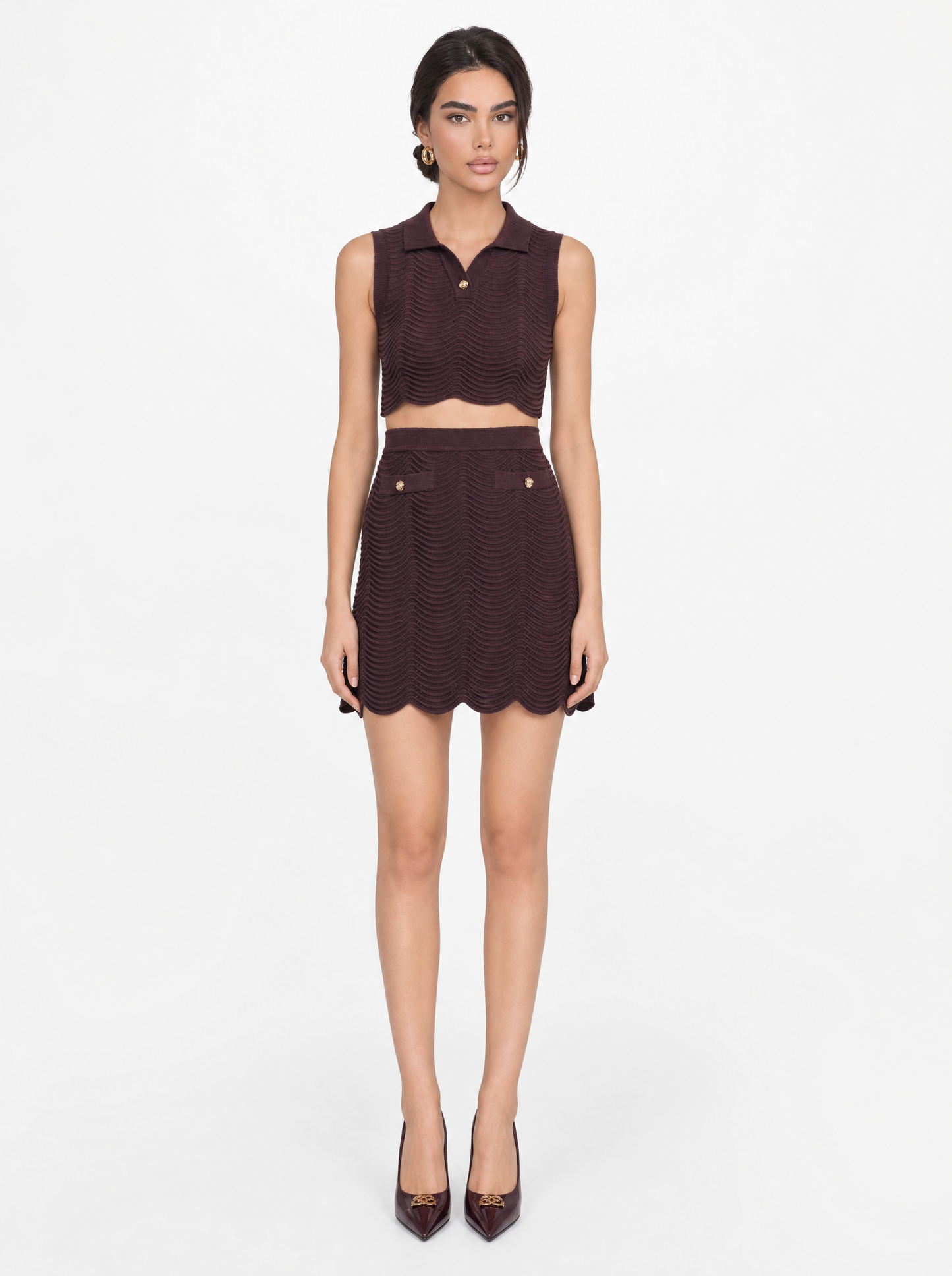 Scallop Knit Crop Top & Mini Skirt Set