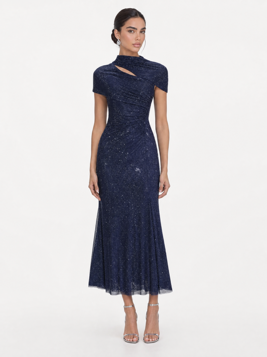 Sparkle Mesh High Neck Dress
