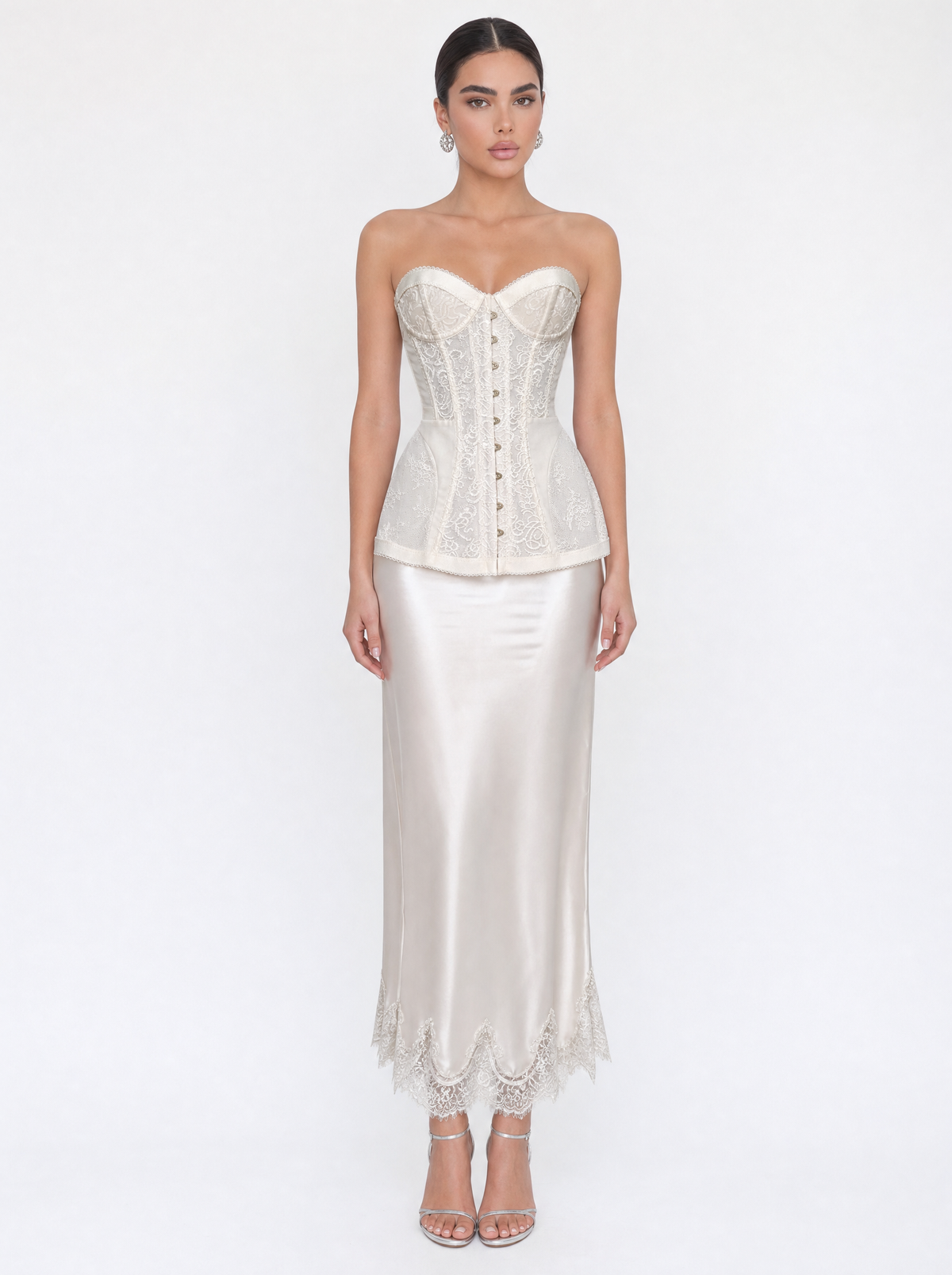 Embroidered Corset Satin Set