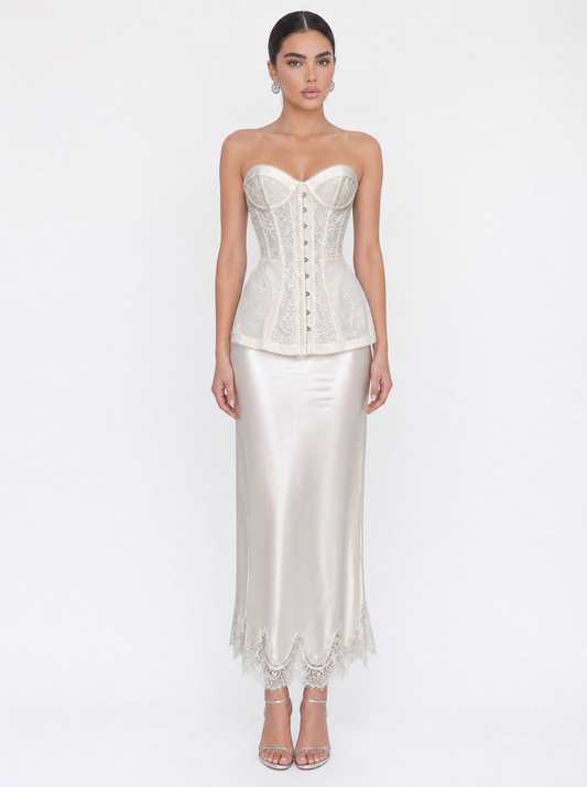 Embroidered Corset Satin Set