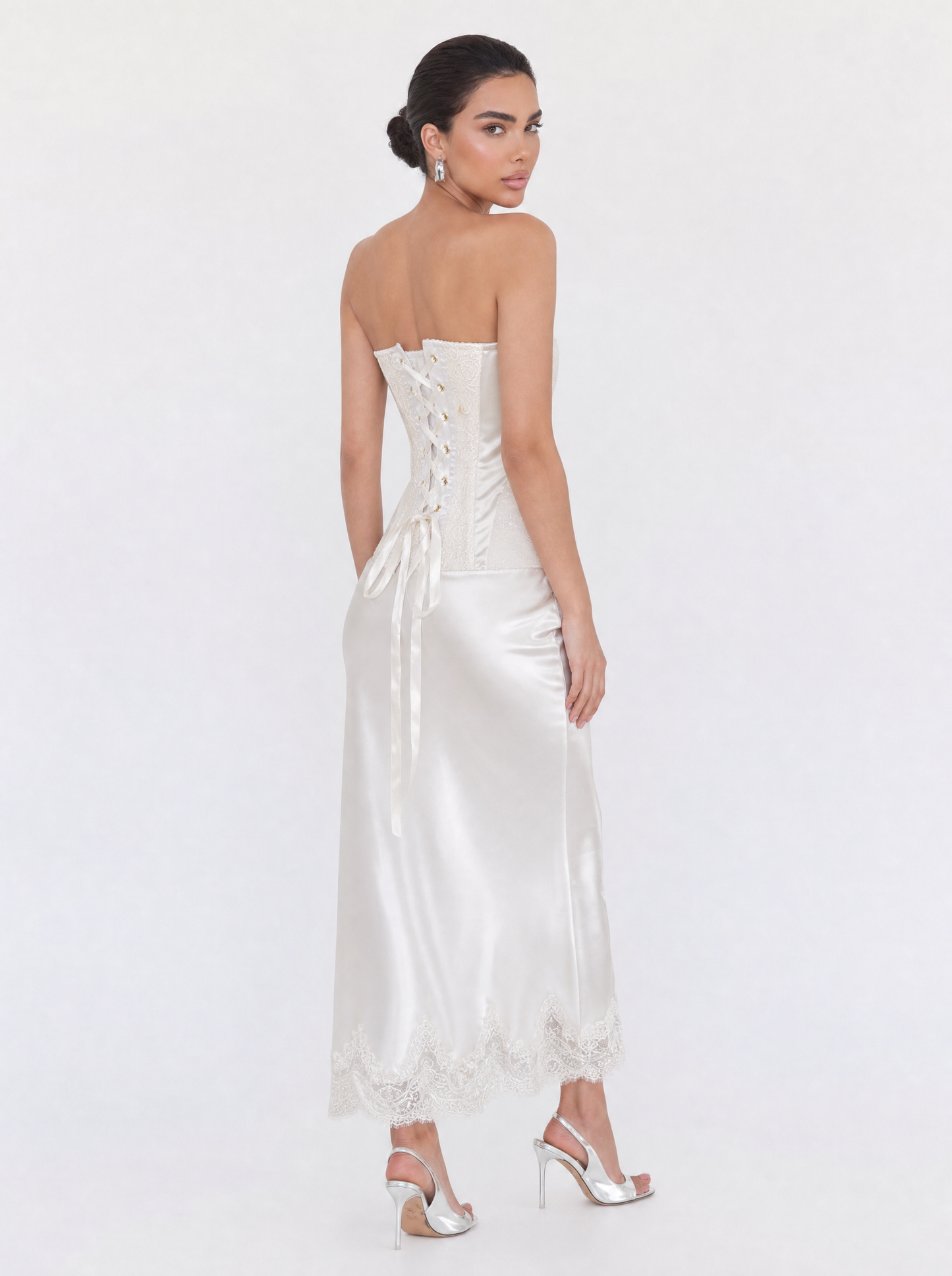 Embroidered Corset Satin Set