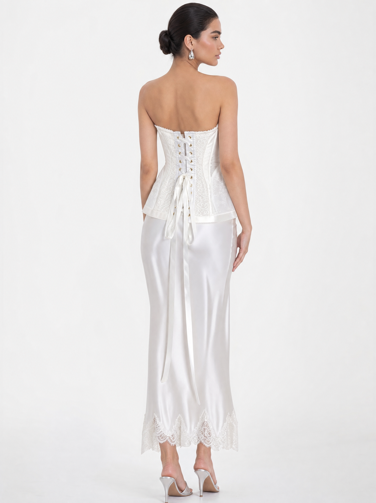 Embroidered Corset Satin Set