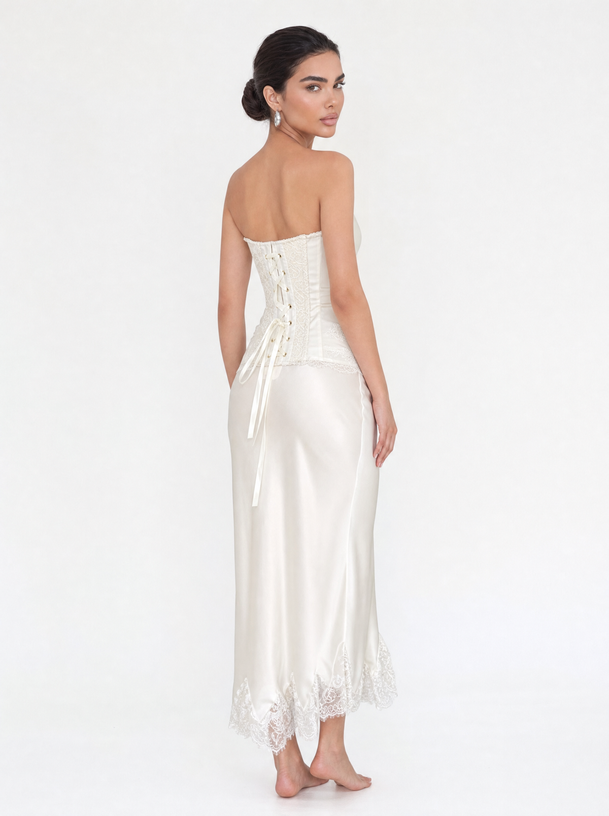 Embroidered Corset Satin Set